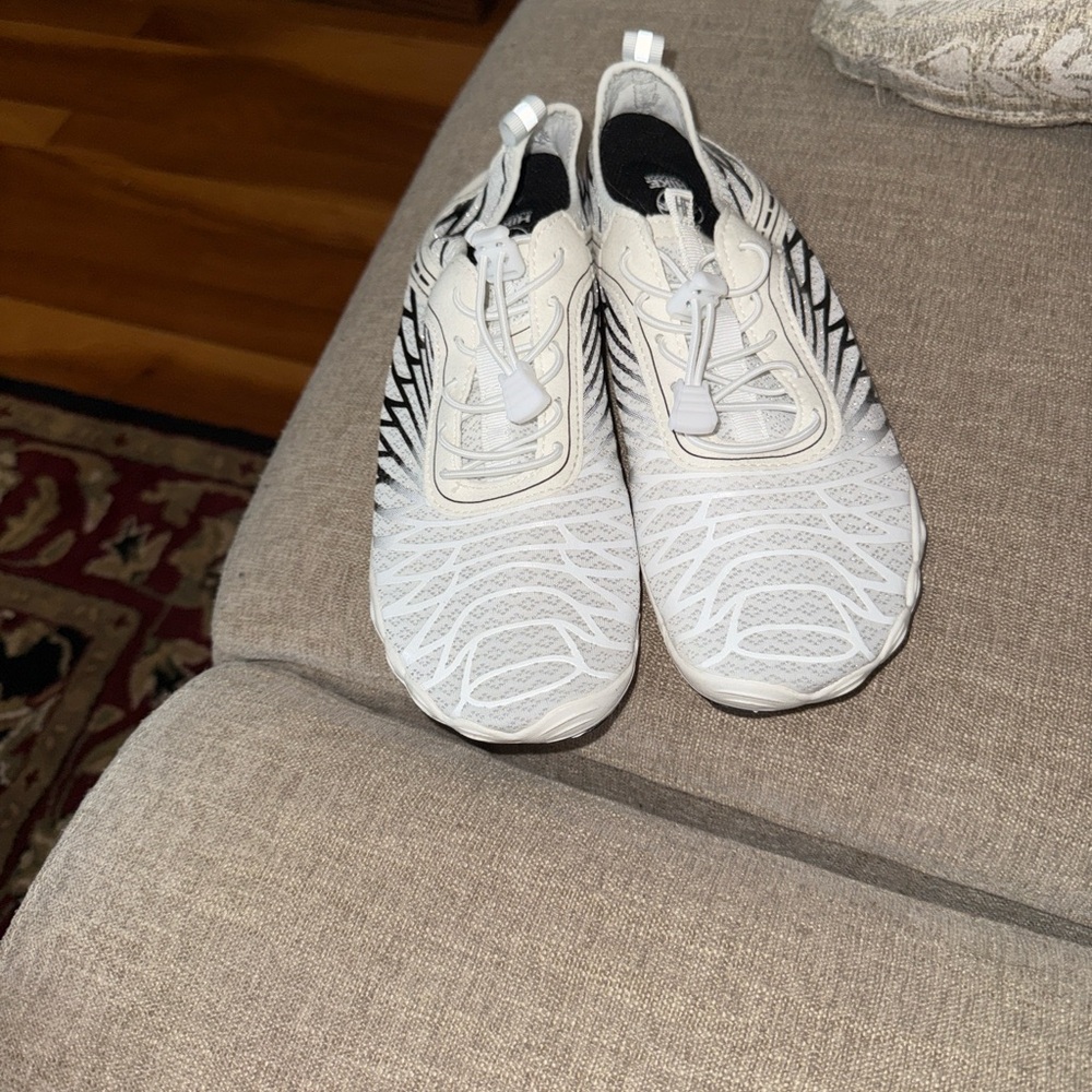 White and Black Lace-Up Sneakers